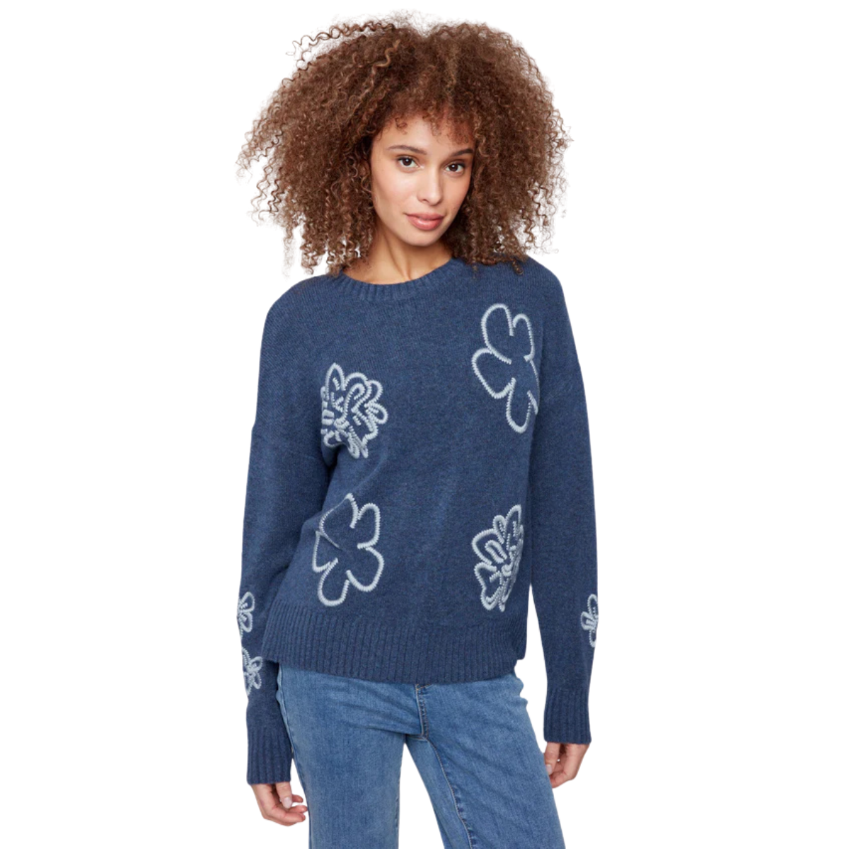 c2886
Charlie B Chandail Embroidered Crew Neck - Femme - H-DENIM