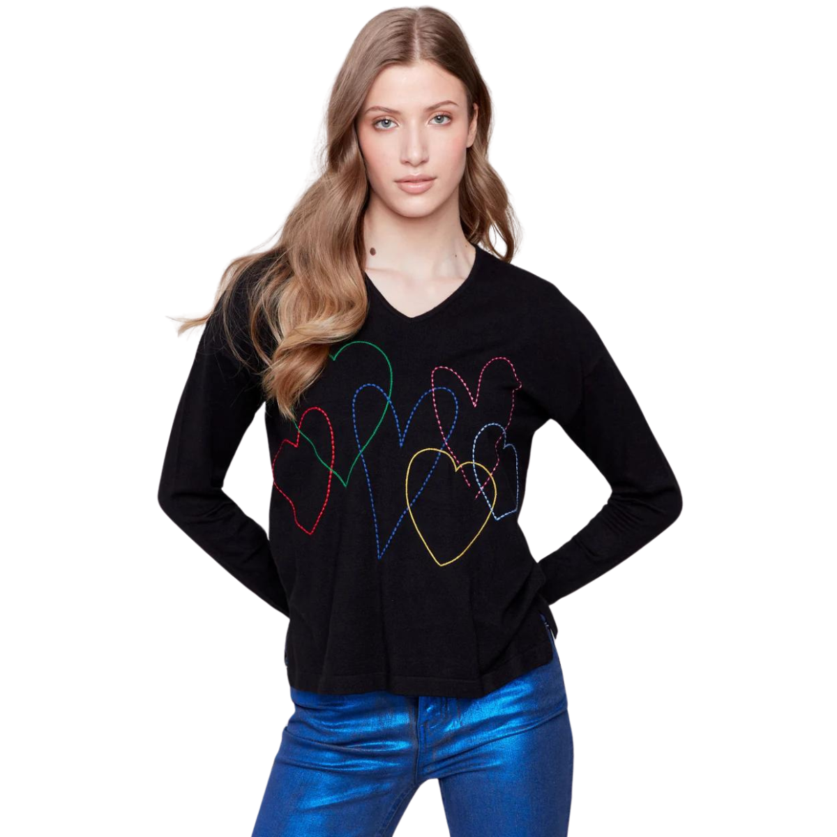 c2679
Charlie B Chandail À Manches Longues Heart Stitch V Neck - Femme - BLACK