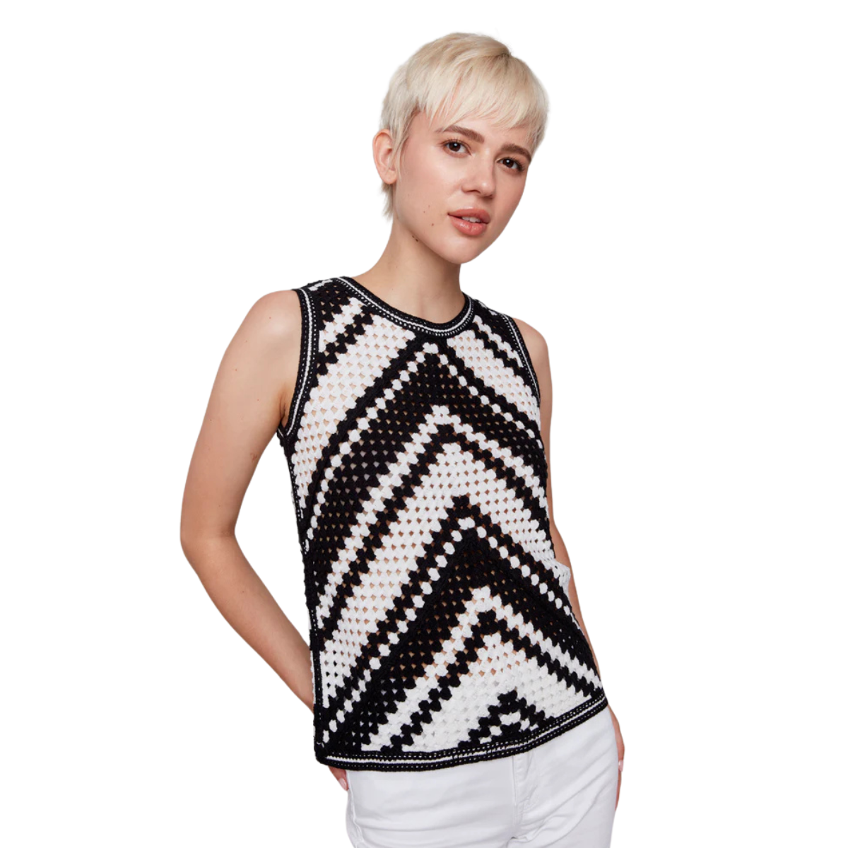 c4612
Charlie B Camisole Crochet Sleeveless Crew Neck - Femme - POIVRE/PEPPER