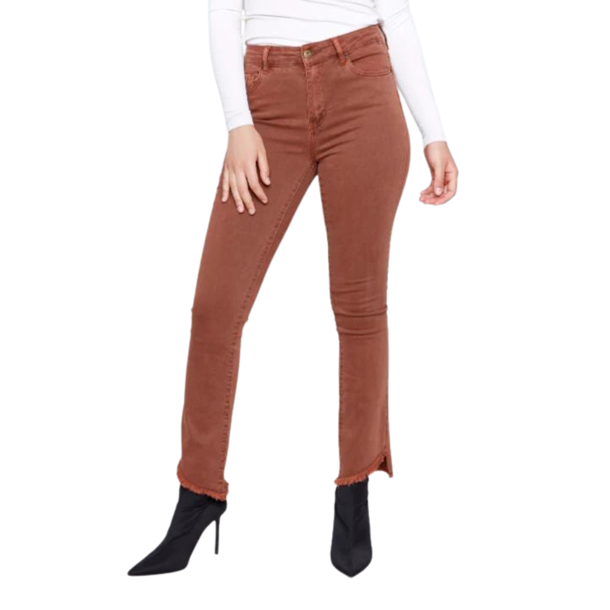 c5429rr  Charlie B Pantalon Assymetrical Hem Bootcut - Femme - TERRE CUITE