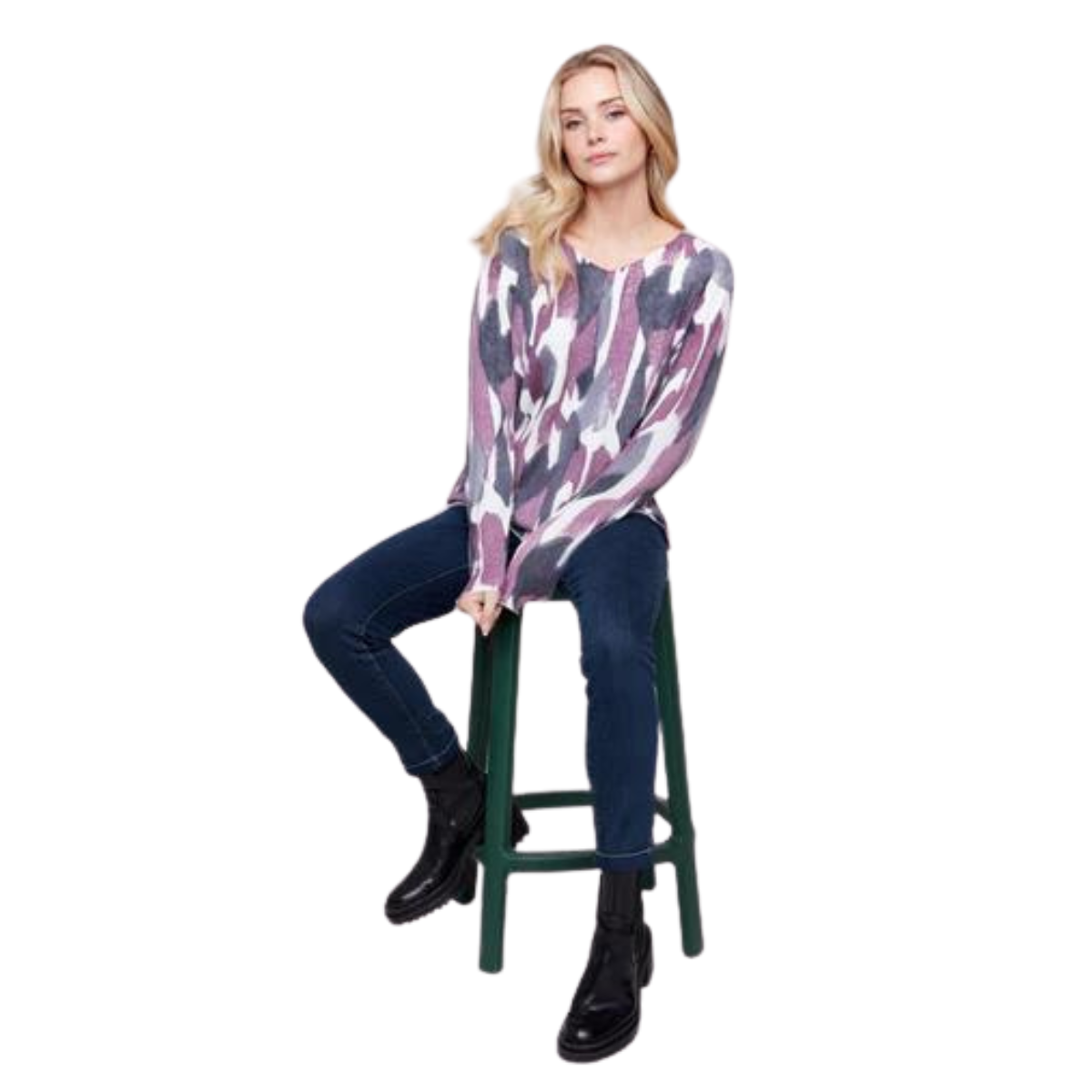 c2279rp
Charlie B Chandail À Manches Longues Printed V-Neck Plushy - Femme - PASTEL