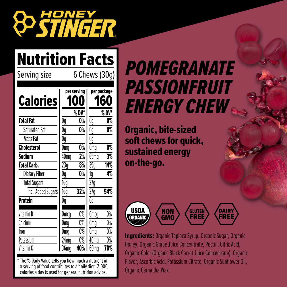 Honey Stinger Organic Chews Énergétique Grenade Et Fruit De La Passion