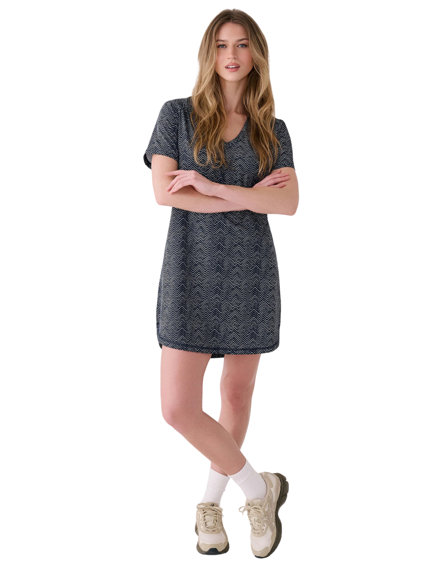 LOLË ROBE OLIVIE V-NECK - FEMME