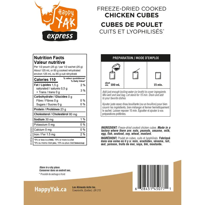 Happy Yak Cubes De Poulet Cuits Et Lyophilisés 50 Gr