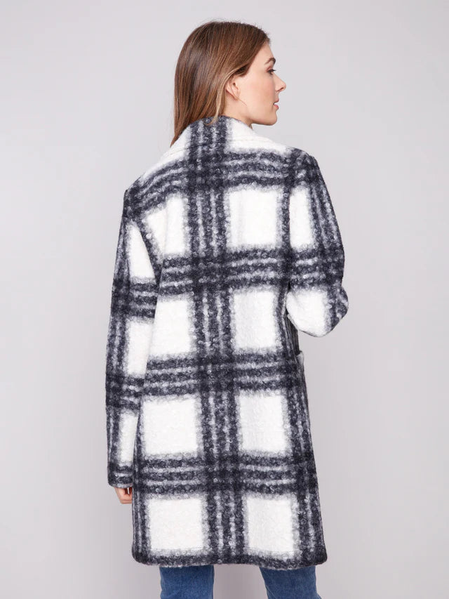 Charlie B Veste Plaid Boucle Knit Tailored Collar Coat - Femme