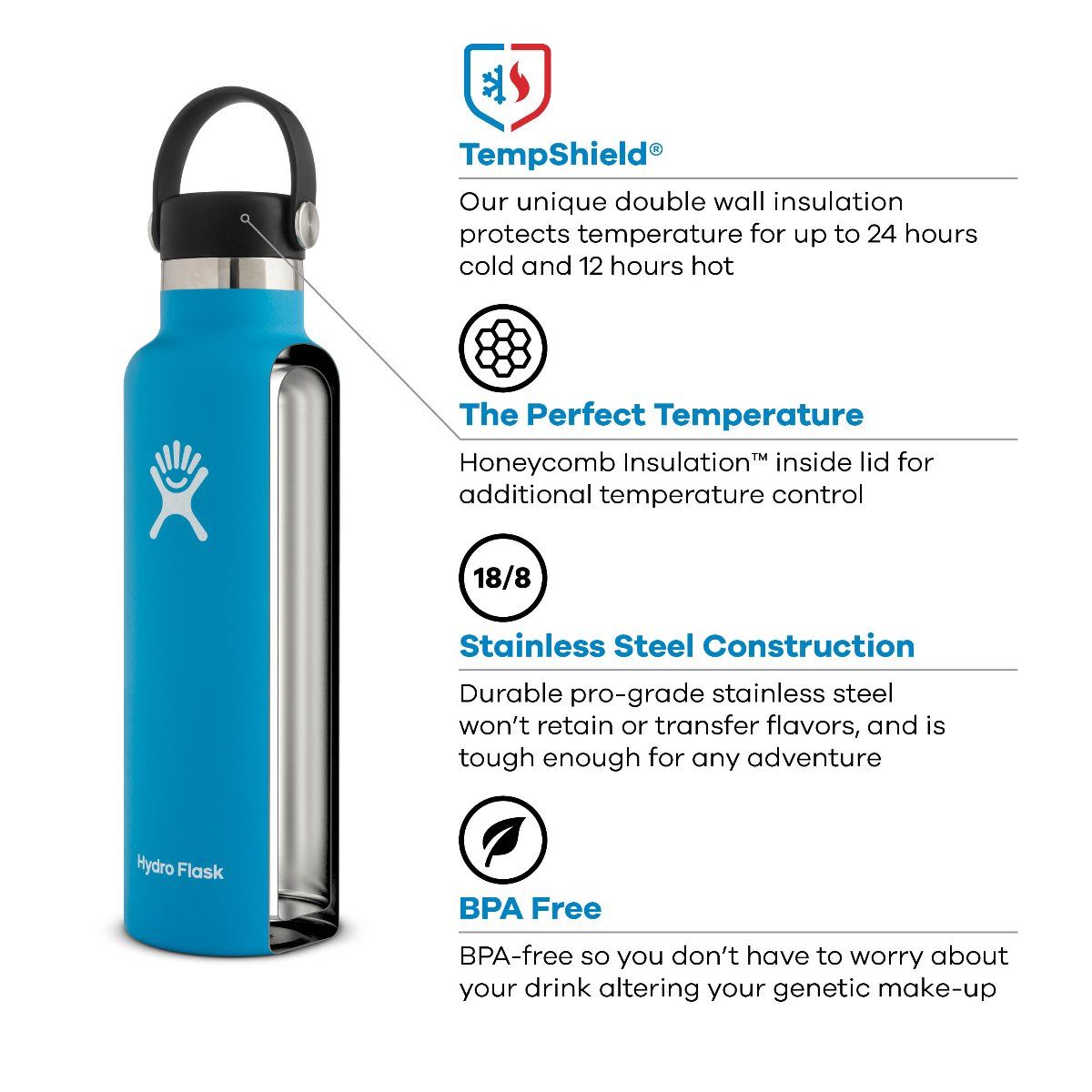 Hydro Flask Bouteille À Ouverture Standard 21 Oz (621 Ml)