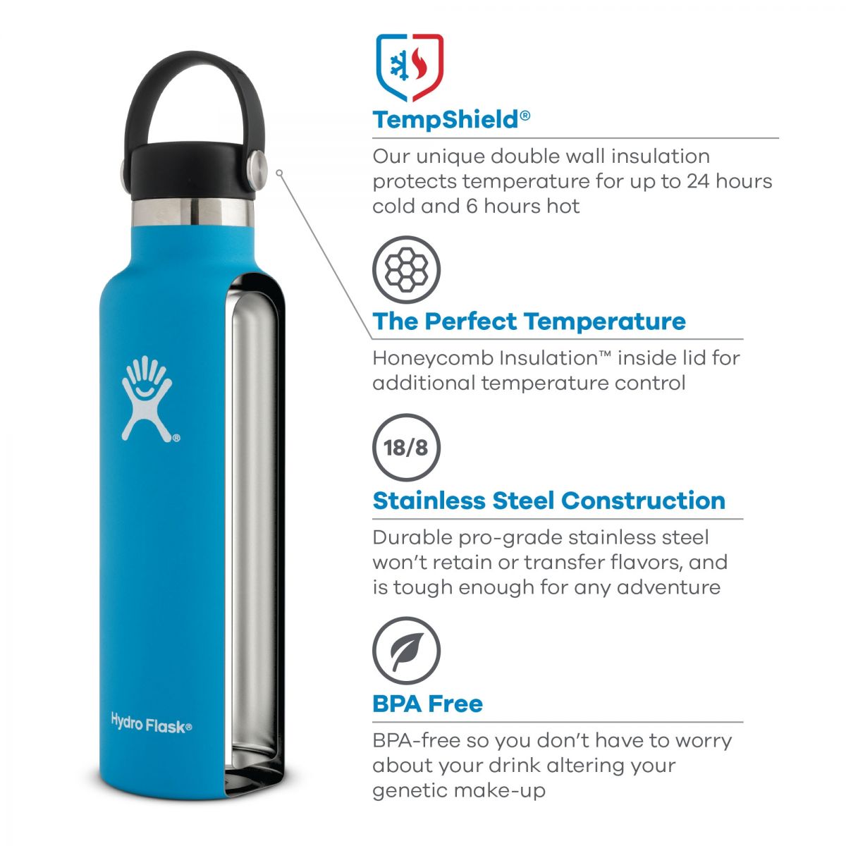 Hydro Flask Bouteille À Ouverture Standard 18 Oz (532 Ml)