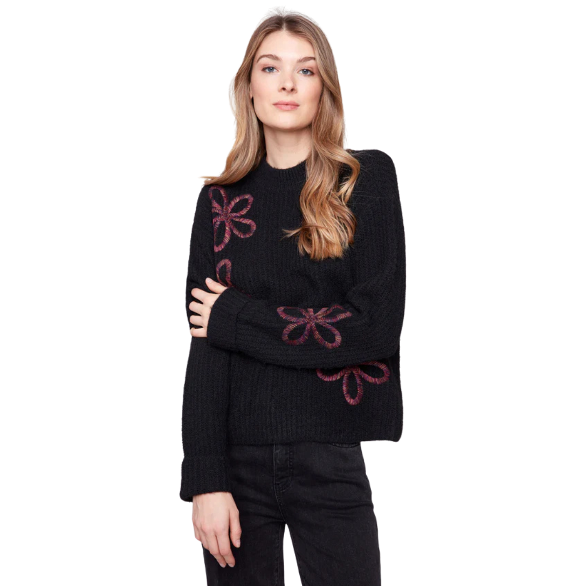 c2876

Charlie B Chandail Mock Neck Sweater with Floral Soutache - Femme - NOIR