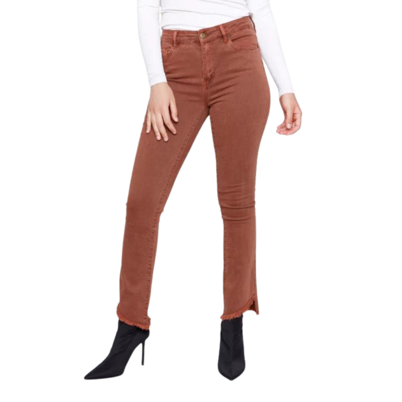  c5429rr  Charlie B Pantalon Assymetrical Hem Bootcut - Femme - TERRE CUITE