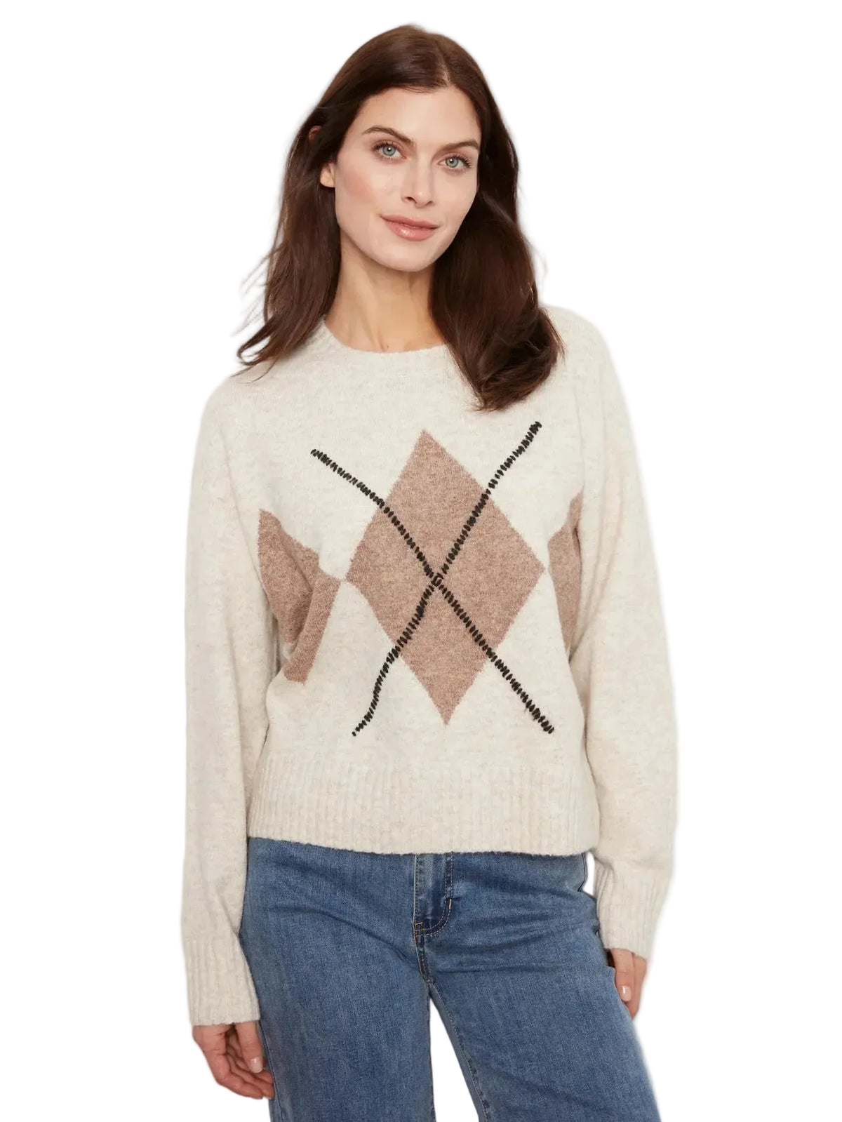 CHARLIE B CHANDAIL À MANCHES LONGUES CREW NECK ARGYLE JACQUARD - FEMME