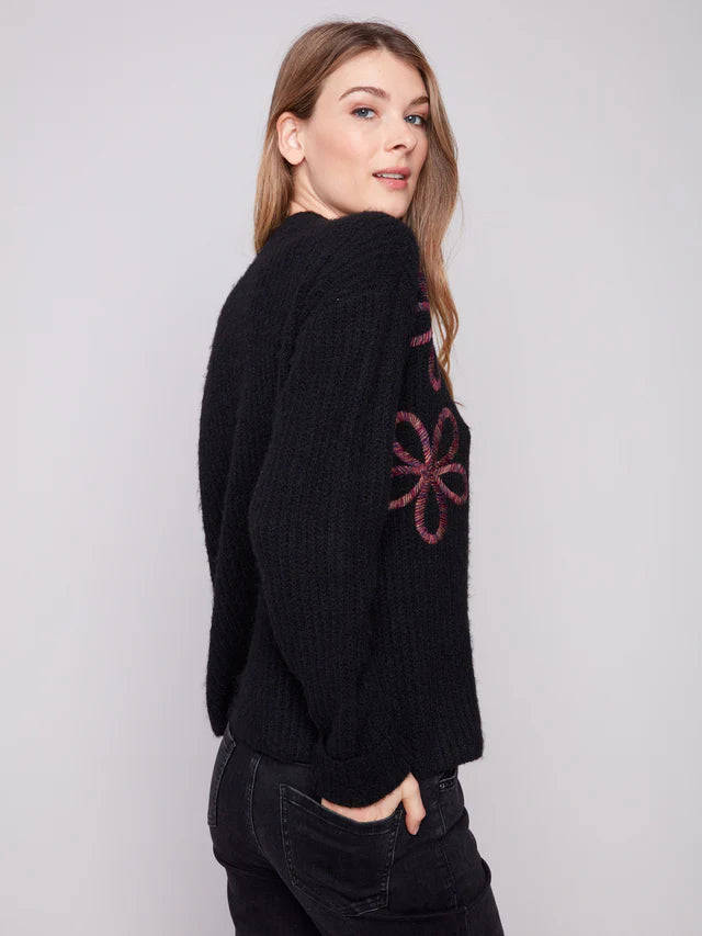 Charlie B Chandail Mock Neck Sweater with Floral Soutache - Femme
