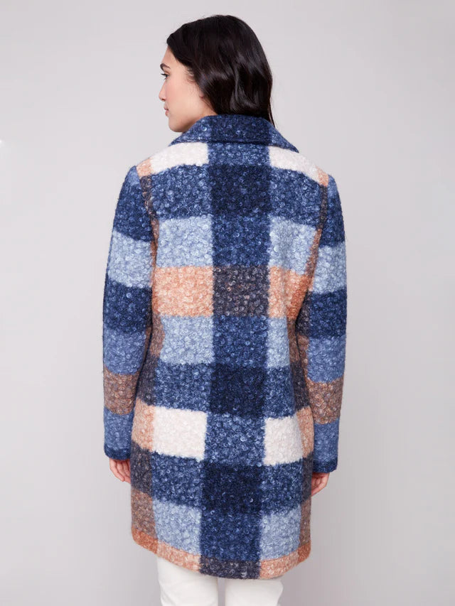 Charlie B Veste Plaid Boucle Knit Tailored Collar Coat - Femme