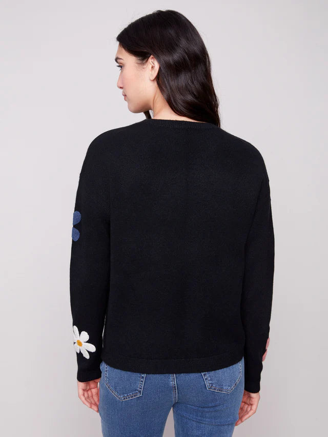 Charlie B Chandail Super Plush Sweater with Boucle Flowers - Femme
