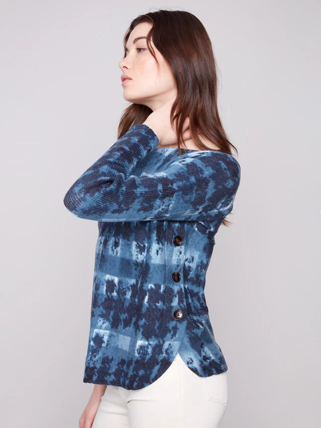 Charlie B Chandail À Manches Longues Printed Boat Neck with Side Button - Femme