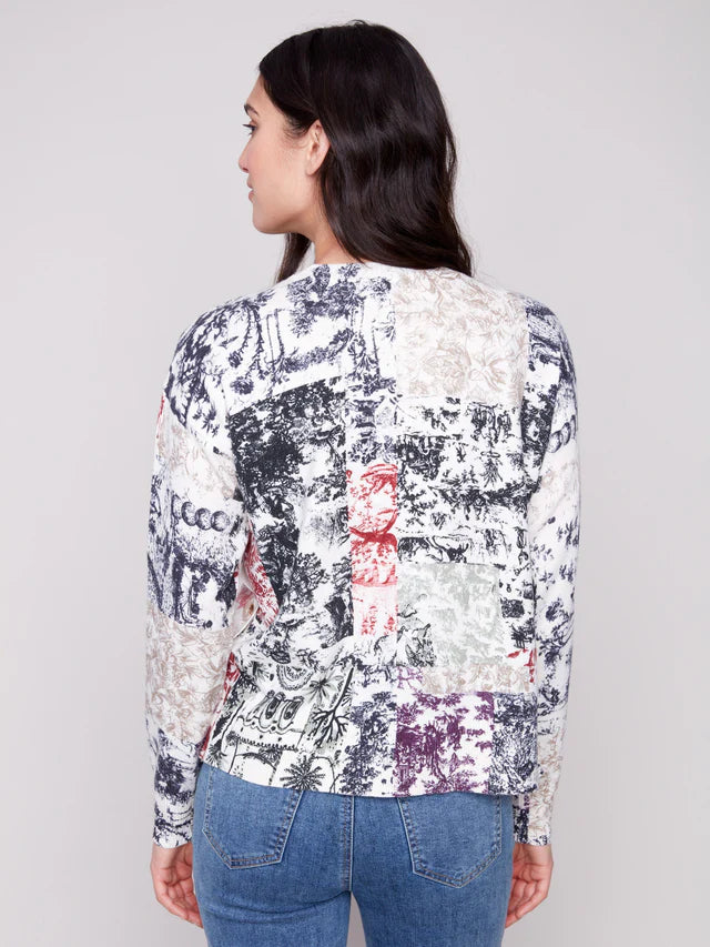 Charlie B Chandail Printed Sweater with Side Buttons - Femme