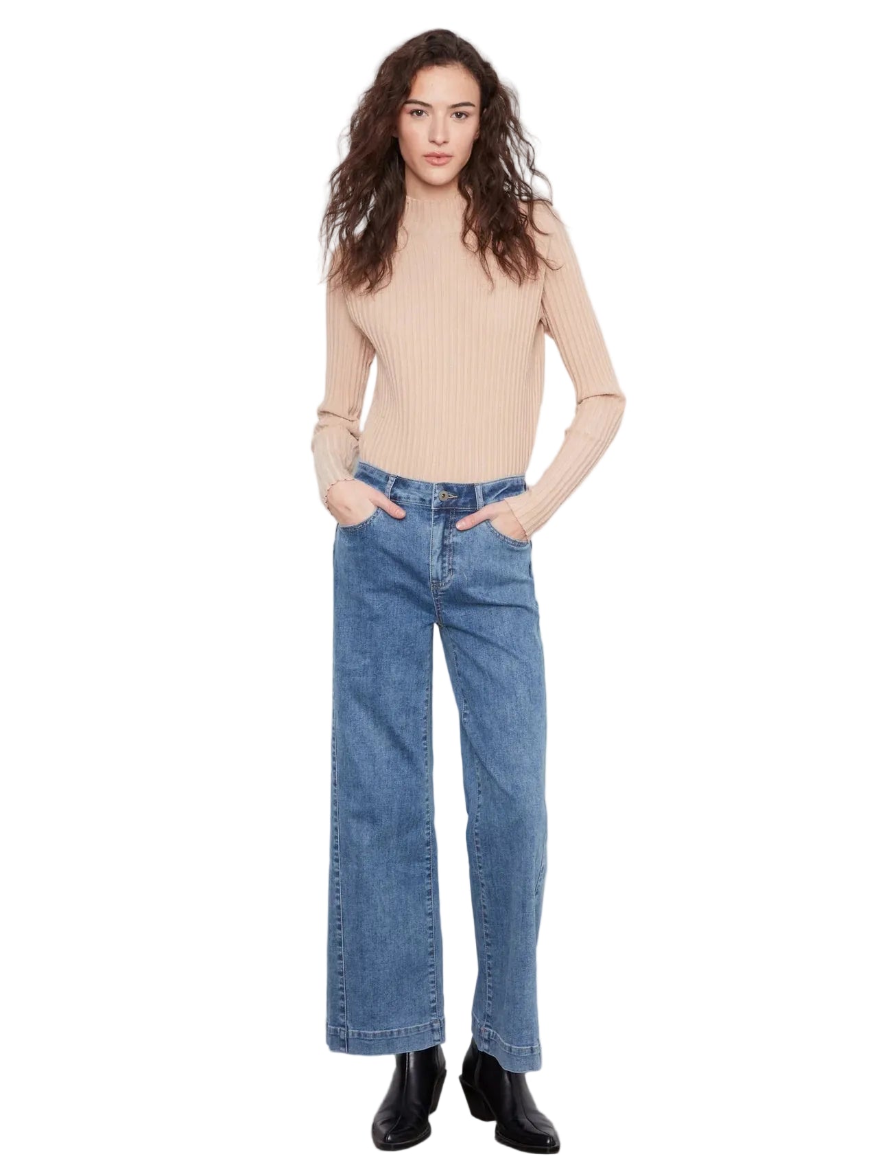 CHARLIE B PANTALON WIDE LEG STRETCH DENIM WITH SIDE PANEL - FEMME