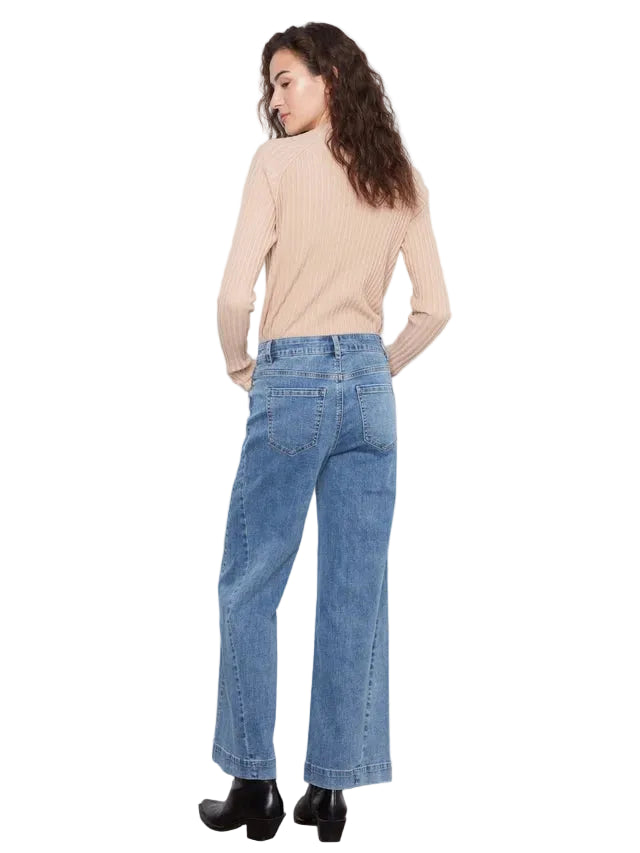 CHARLIE B PANTALON WIDE LEG STRETCH DENIM WITH SIDE PANEL - FEMME